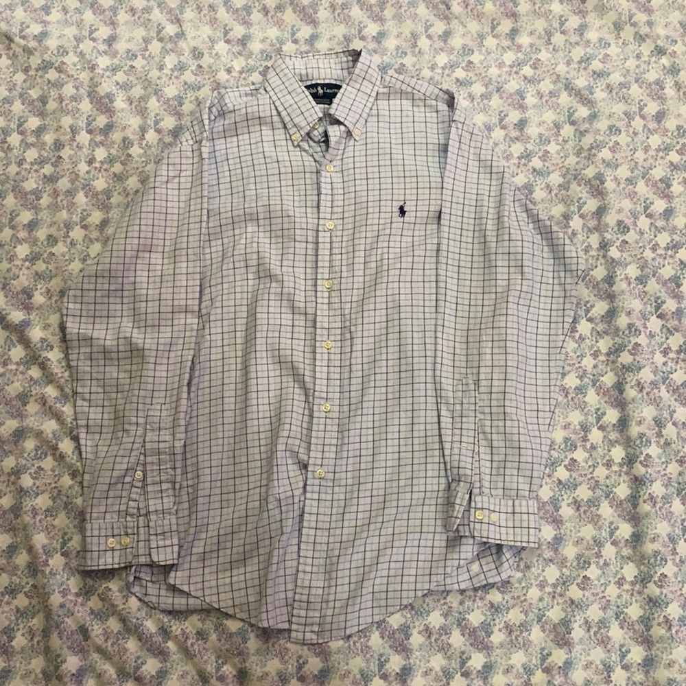 Ralph Lauren Plaid Baby Blue LS Dress Shirt